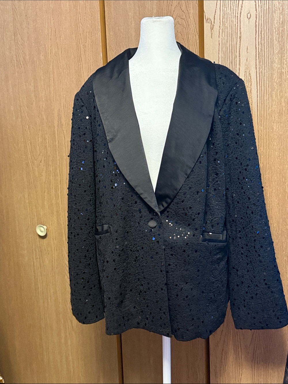 Women’s Black Sequin Shawl Collar Blazer